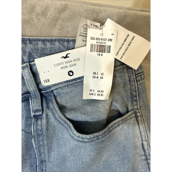 Women’ Hollister Curvy High Rise Mom Jeans Light Was Raw Hem Size 19R 34x27 NWT - Picture 6 of 16